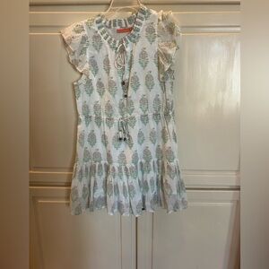 Oliphant White and Green Leaf Print Kids Dress